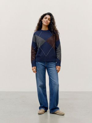 VMBOOM ARGYLE LS O-NECK PULLOV Navy Blazer/W.