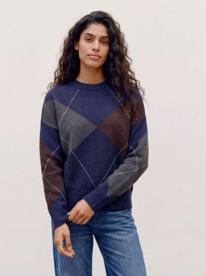 VMBOOM ARGYLE LS O-NECK PULLOV Navy Blazer/W.