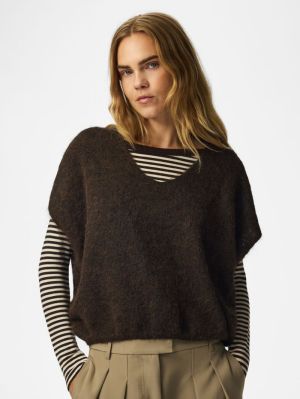 PCALLIE SL V-NECK KNIT VEST NO Hot Fudge/melan